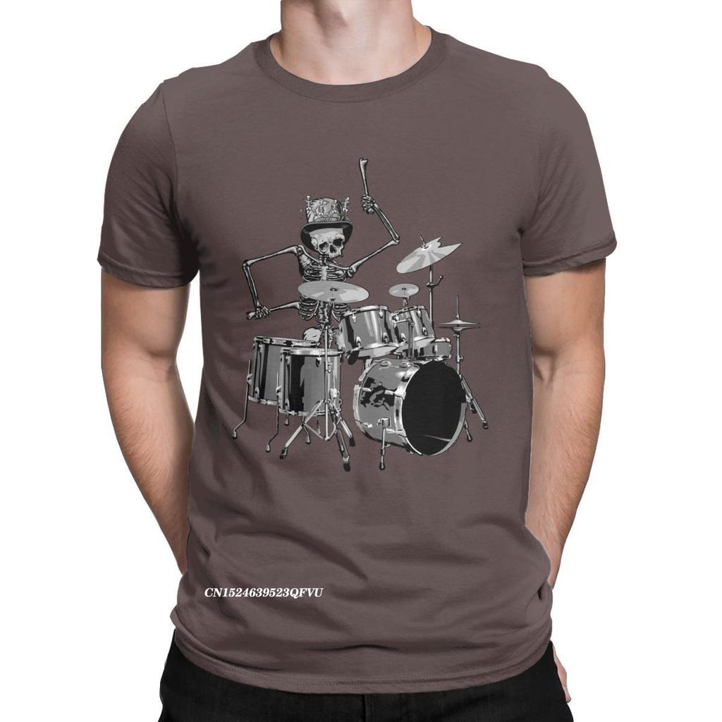 Skeleton Drum Hat Music Band T-Shirts For Men Vintage T Shirts Harajuku Graphic Oversized T Shirt Camisas Alternative Clothing
