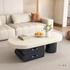 Italian Minimalist Cream Oval Coffee Table with Storage for Small Apartment Living Room.