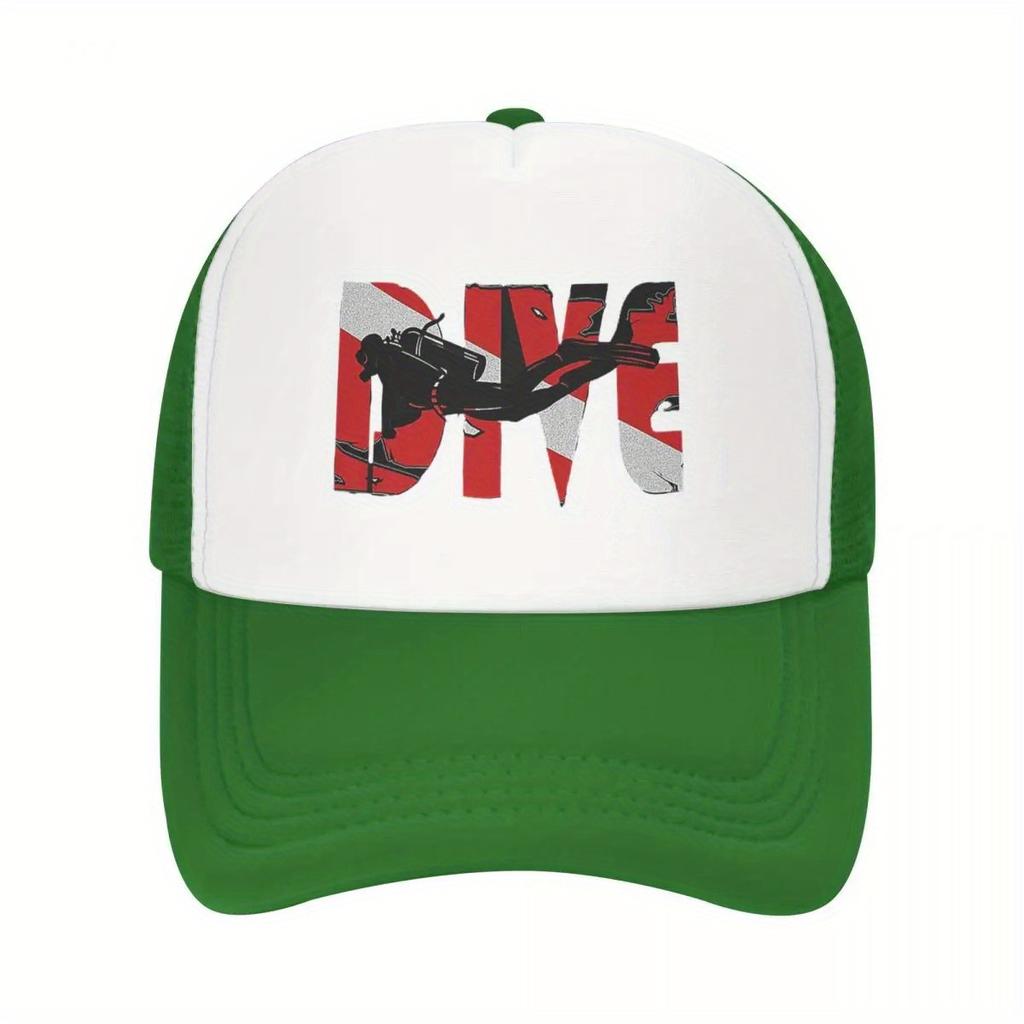 Diving Scuba Diver Graphic Trucker Hat Polyester Breathable Mesh Sports Casual Adjustable Cap Unisex