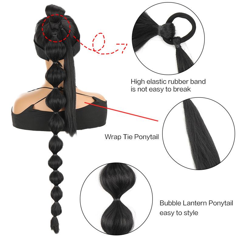 Lampion Bąbel Kucyk Peruka 30 cali Damska Długi Warkocz Kucyk Peruka Syntetyczna Do Noszenia Naturalna Halloween Impreza Role-Playing Użytek