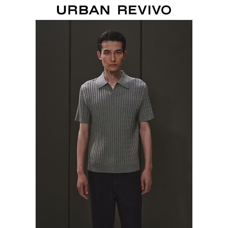 UR Men s Urban Cable Knit Lapel Short Sleeve Sweater XS