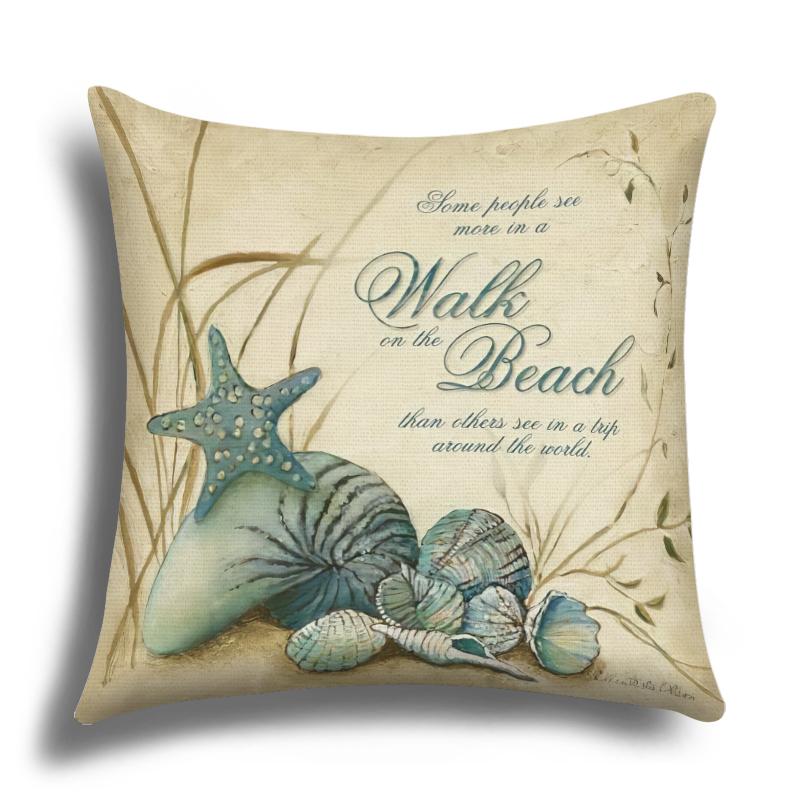 Linen Pillowcase, Marine Life Printing Cushion Cover 40x40 50x50 60x60, Suitable for Bed Car Sofa, Pattern Can Be Customized
