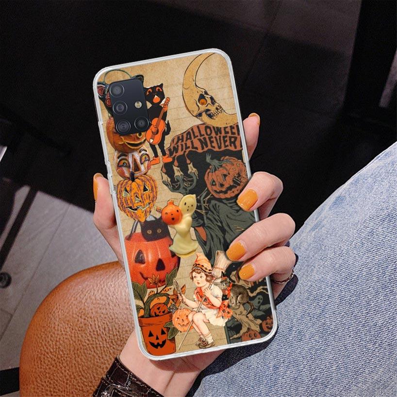 Halloween Fall Art Witch Cat Phone Case For Samsung Galaxy A52 A32 A22 A12 A51 A31 A50S A30S A20S A10S Note 20 Ultra 10 Plus S10