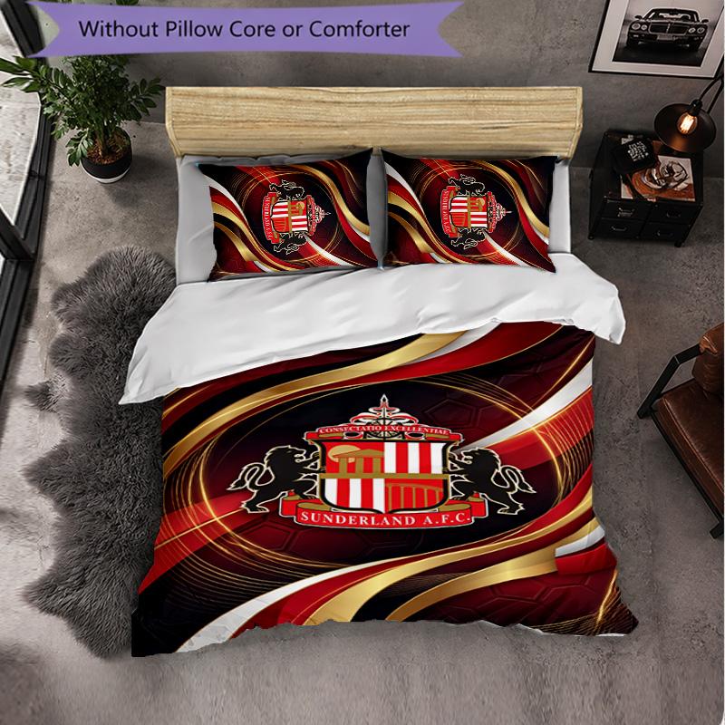 Sunderland Football 3-teiliges Bettwäsche-Set Weiches Bettbezug-Set mit Kissenbezügen Bedrucktes Schlafzimmer-Deko-Set für Zuhause