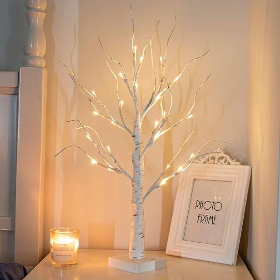 PEIDUO Artificial Tree for Easter Decorations, 2 FT Birch Tree with LED Lights, Warm White Fairy Lights Spirit Tree Lamp for Home Indoor Tabletop