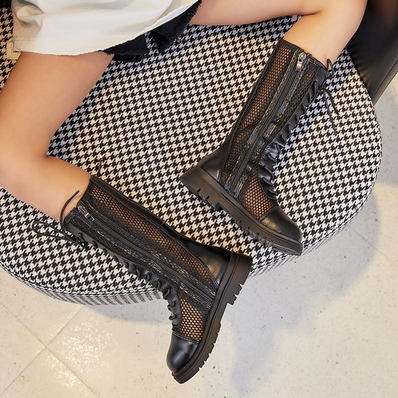 Kids Girls Boys Ankle Boots Openwork Side Zip Flat Booties Casual Rubber Sole