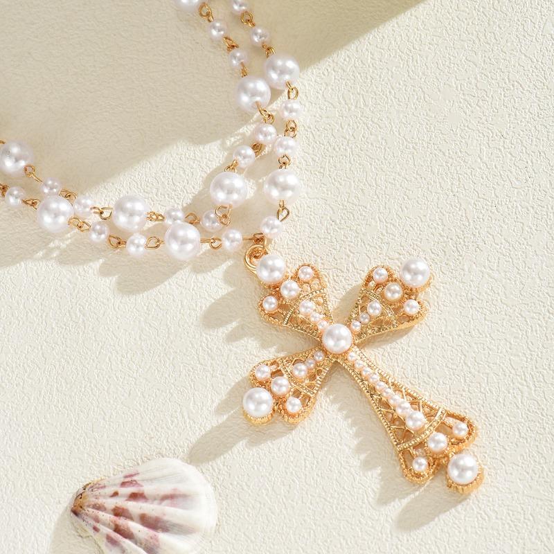 Oversized Cross Necklace Exaggerated Pearl Jewelry Punk Cool Style High-end Women's Necklace