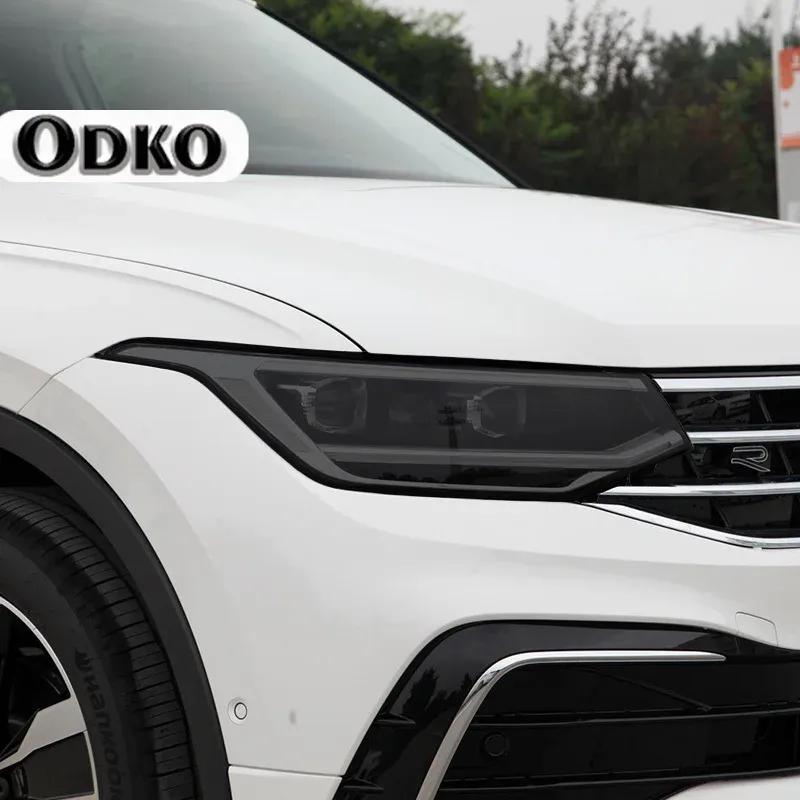 2 Pcs Car Headlight Protective Film Front Light Transparent Smoked Black TPU Sticker For Volkswagen VW Tiguan Facelift