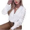Autumn Winter Long-sleeved V-neck Lace Patchwork Blouse Shirt for Women Fashion Clothing for Female
