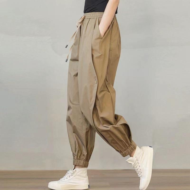Women Loose Casual High Waist Cargo Harem Lantern Trousers M