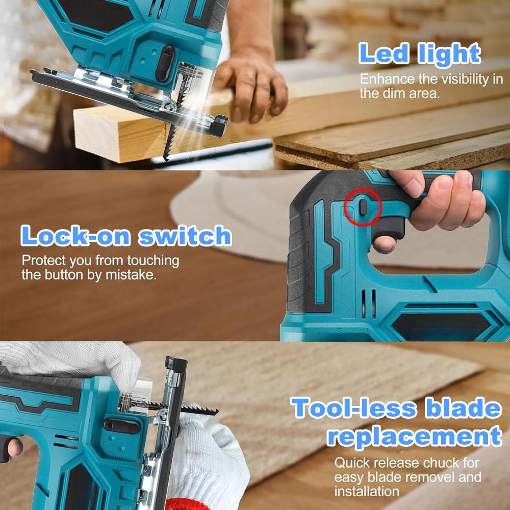 Cordless Jigsaw High Power Electric Curved Saw Portable Multi-Function Woodworking Power Tool