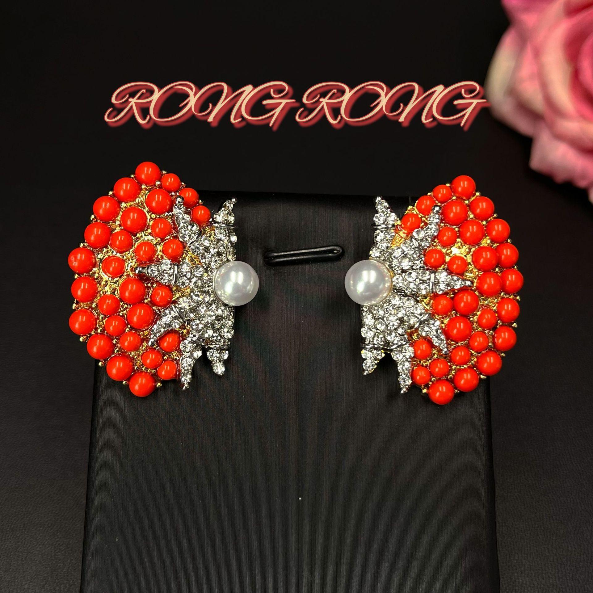 Retro Vintage Starfish Glass Pearl Jelly Resin Earrings With Exaggerated Personality красный