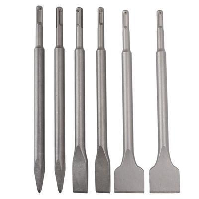 6 Pcs Rotary Hammer Drill Chisel Set 250mm Length Round Shank Point Flat Scaling Chisel Bits for
