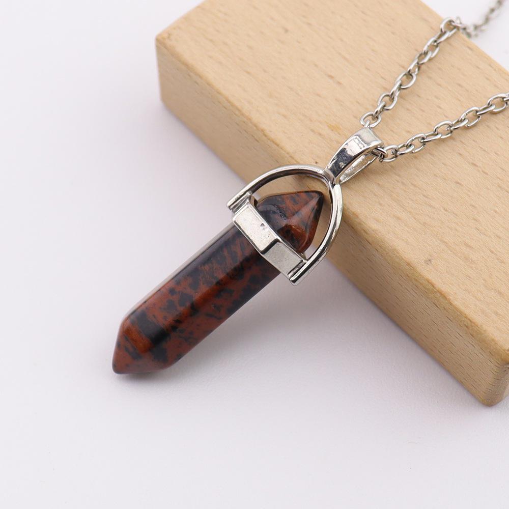 Handmade Amethyst Rose Quartz Hexagonal Pillar Pendant Necklace (N760)