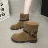 Women's new autumn and winter Martin boots, retro medium tube stacking boots, thin fashion boots, thick heel flat bottom short boots.