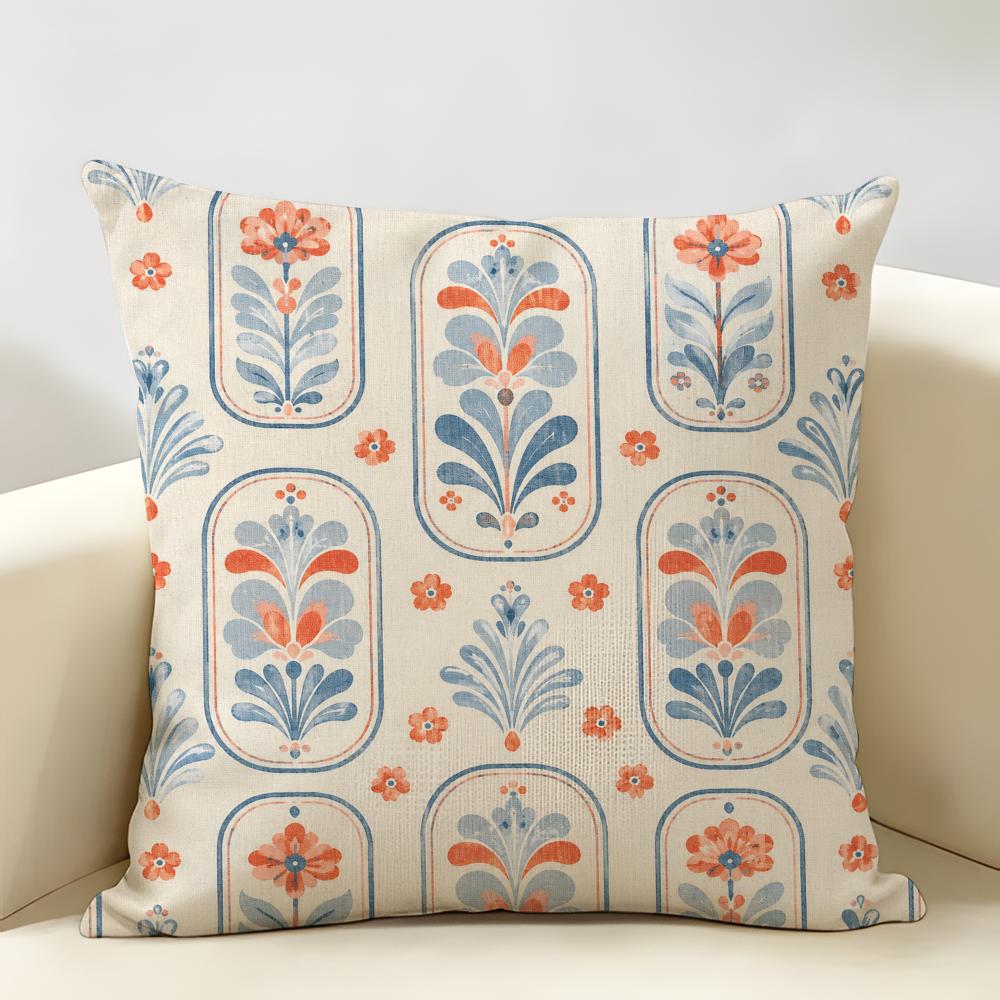Medieval Revival Tile Cushion Cover Durable Hypoallergenic Organic Linen Short Pillow Cover Washable