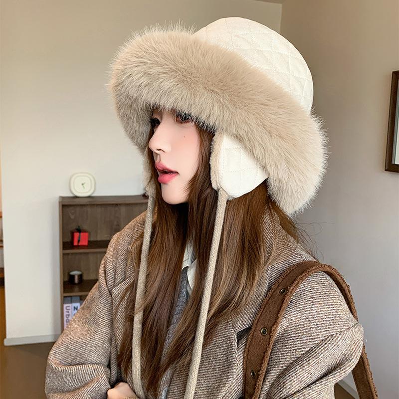 Plush Ear Protection Hat Women's Autumn and Winter Fashion Warm Bucket Hat Thickened Warm Cycling Windproof and Cold Hat