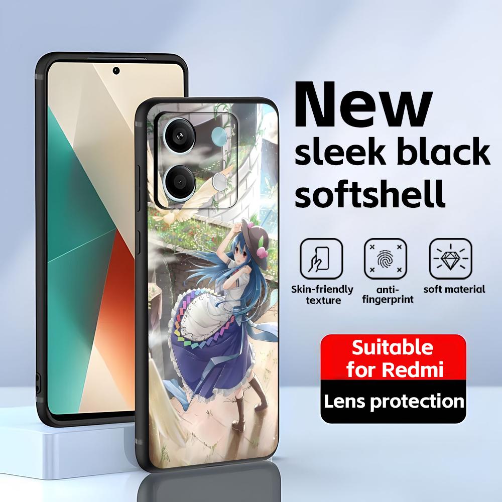 Anime Tenshi Hinanawi Handyhülle für Redmi Note 14 13 12 11 Pro Plus S 5G 14C A3 Weiche Schwarze Handyhülle