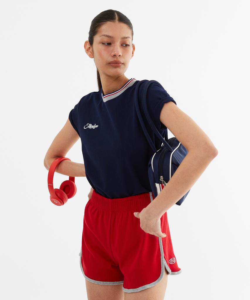 Minasu Color Combination Solid Line Short Pants_Red