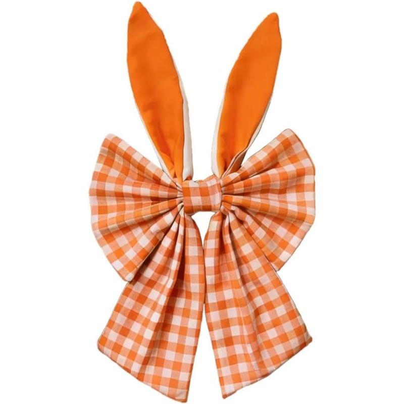 40cm Easter Bunny Ears Wreath Bow Rustic Buffalo Plaid Easter Bows for Wreaths Spring Holiday Fabric Decorative Bow for Tree Topper