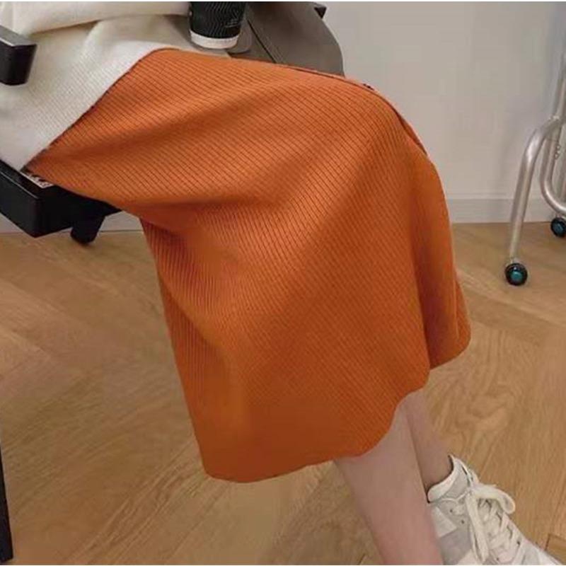 High Waisted Knitted Midi Skirt for Women Autumn New Style Front Slit Mid Length Loose Knitted Skirt