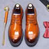 Genuine Leather Lace-Up Derby Shoes for Men - Formal Bright Leather Footwear