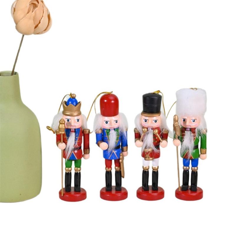 1/4Pcs Soldier Figure Christmas Tree Pendant Mini Wooden Nutcracker Ornament Office Table Xmas Decor Statues Gifts For Friend
