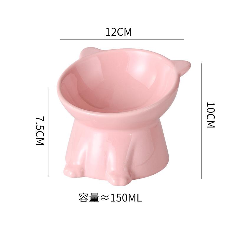 Ceramic Cat Bowl Anti Spill Elevated Cat Food Dish Slanted Design Neck Protection Pet Feeding Bowl
