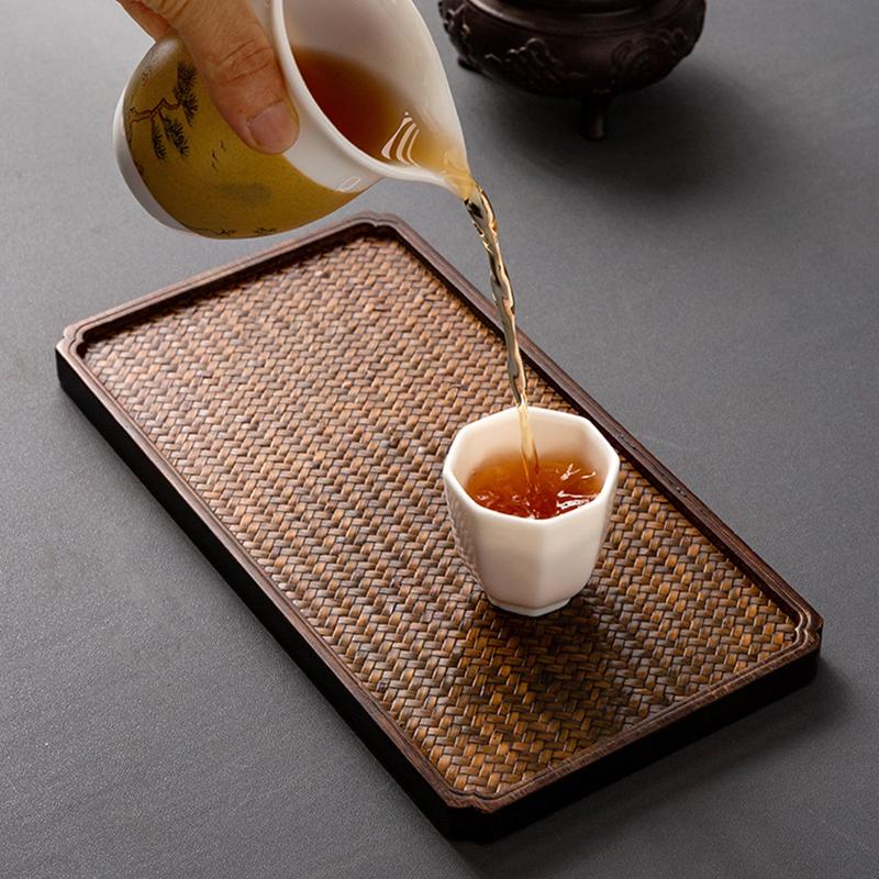 1ks Bambusové tkaní Japonský čajový podnos Ratanové tkaní Servírovací Šálek na čaj Domácí dekorace Kancelář Venkovní Čajová souprava Příslušenství