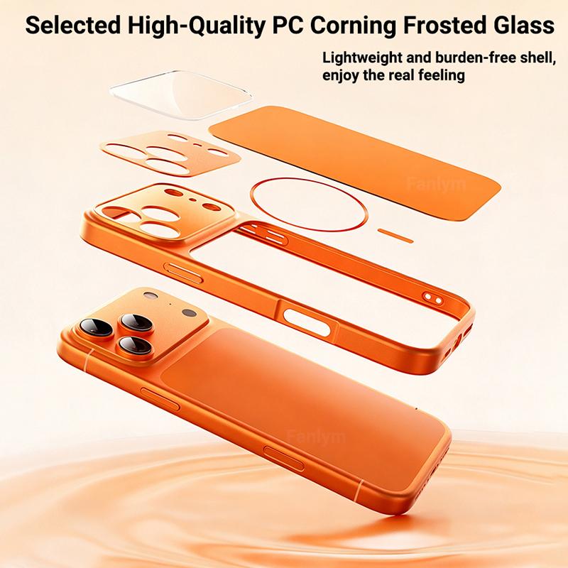 Luxury Magnetic Phone Case For iPhone 17 16 15 14 13 Pro Max For MagSafe Shockproof Hard Glass Lens Protection Matte Cover