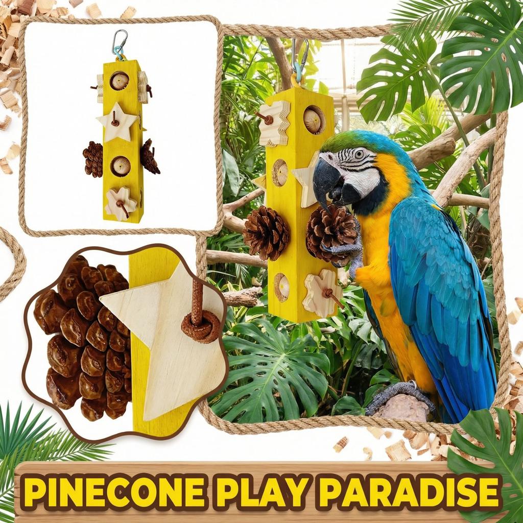 Parrot Grinding Teeth Relieving Boredom Wooden Pinecone Building Chewing Stick