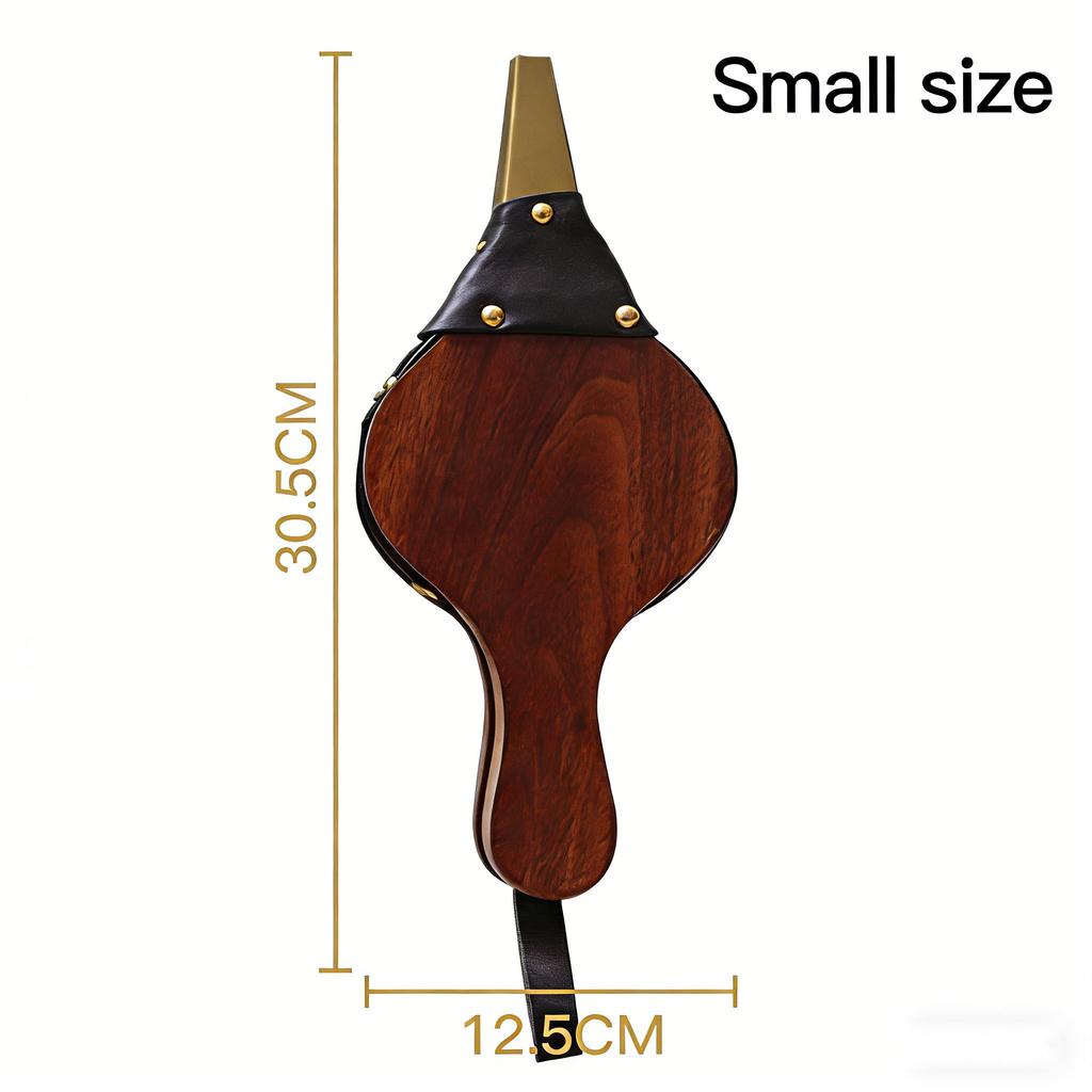Manual Wooden Handicraft Fireplace Blower Hand Fan Leather for Fireplaces BBQ and Camping, Bellow with Hanging Leather Strap