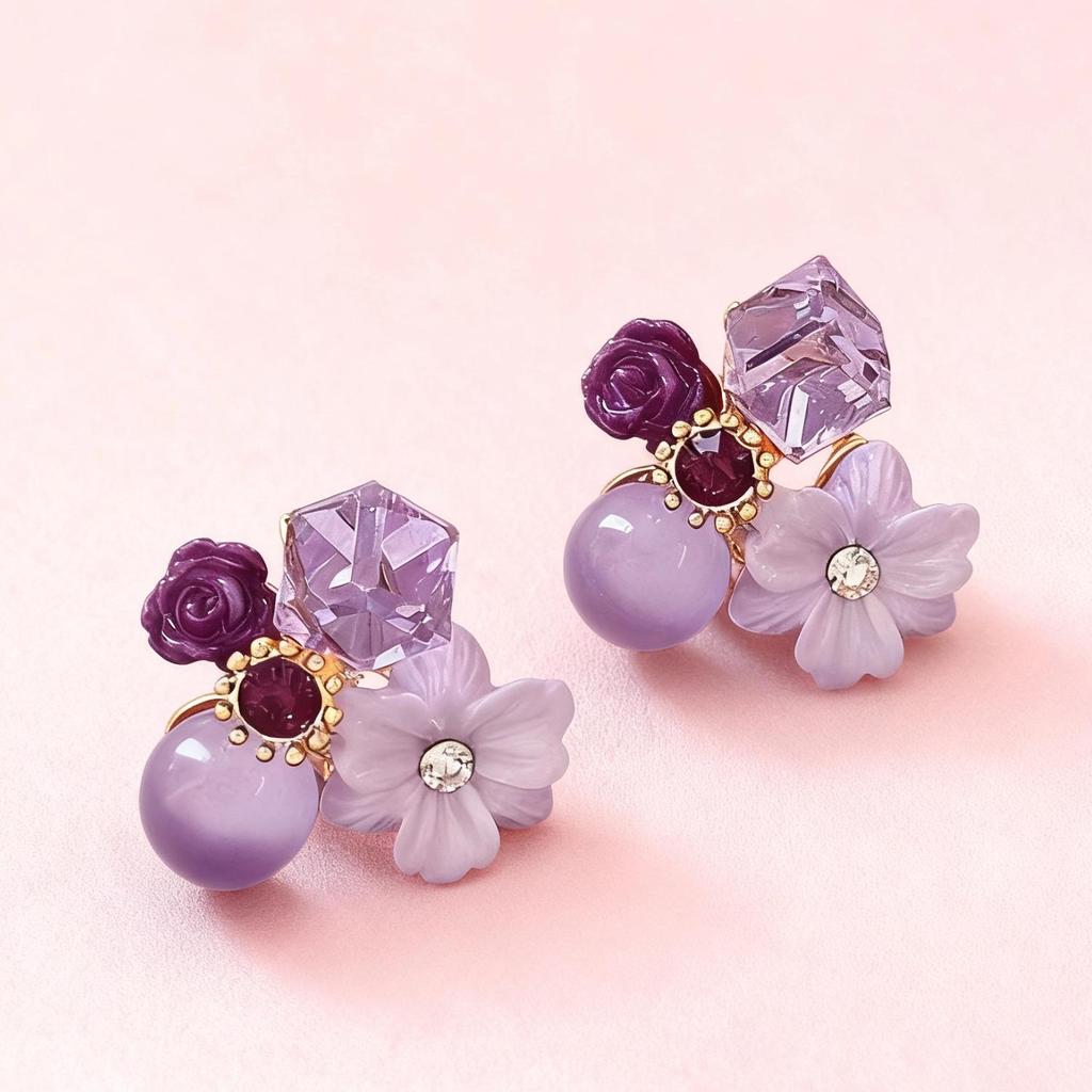 2025 Retro Purple Crystal Flower Stud Earrings: Versatile, Fashionable, Gentle, and Elegant