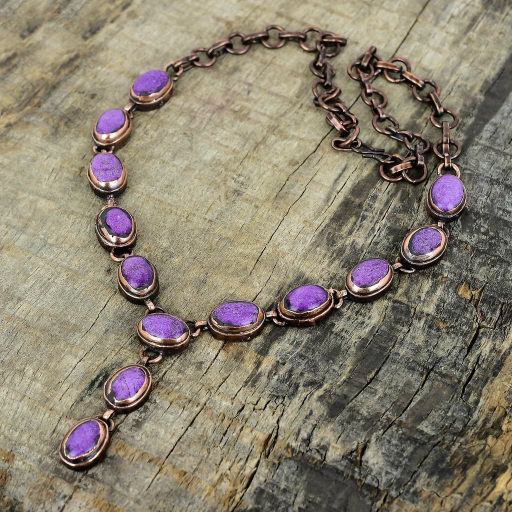 Purpurite Necklace Electroformed Copper Adjustable Chain Necklace Handmade Jewelry Gemstone Necklace Electroformed Jewelry Engagement Gifts