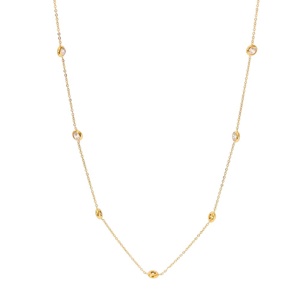 MW New Style Niche Stainless Steel Inlaid Zircon Fashion Light Luxury High Tassel Pendant Gold Plated Beads Necklace