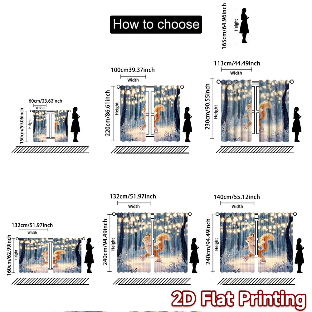 2 st   2D PLATT TRYCK Gardiner (Utan stång) Skridskoåkande Ekorre Populära Gardiner&Draperier Festival Mångsidig Hållbar Polyester