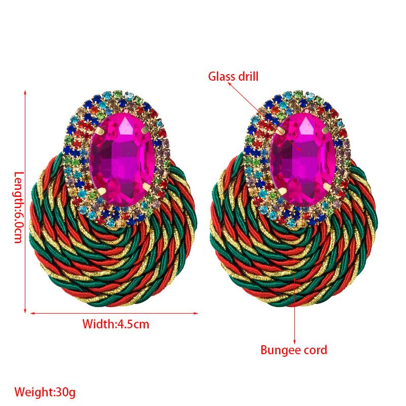 Women's Drop Earrings Color Personality Exaggerate Oval Glass Crystal Handmade Line Weaving Earrings
