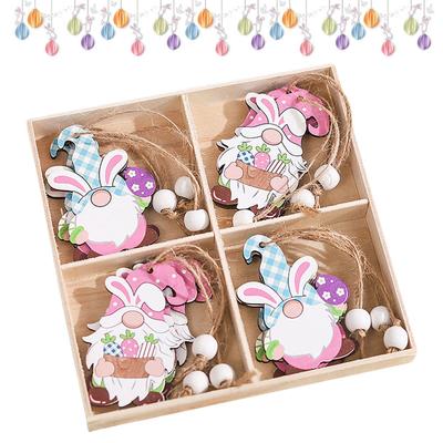 4 Stück Oster-Holzscheiben-Ornament mit Schnur Elf Holzdekoration Elf Holz-Hängehandwerk für Zuhause Osterbaumdekorationen