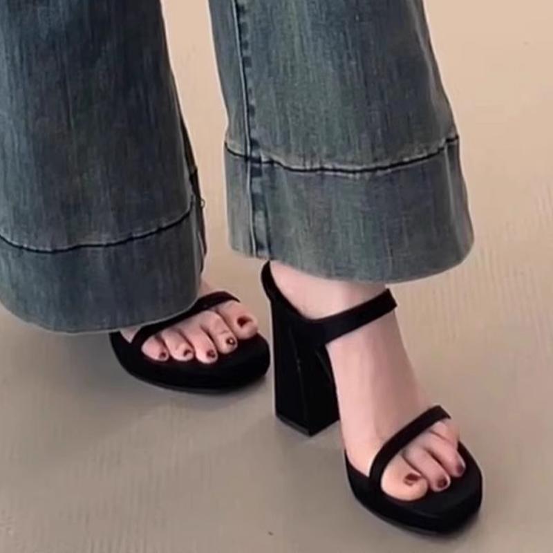 High Heels Women Slippers Chunky Shoes Dress Elegant Woman Pumps 2025 New Designer Sandals Luxury Ladies De Zapatillas