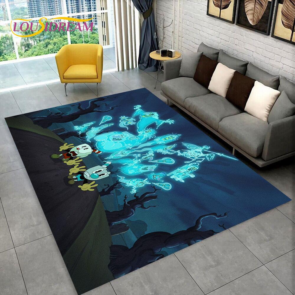 Juego, Cuphead y Mugman, alfombra para área de jugador, alfombra para sala de estar, dormitorio, decoración de felpudo para sofá, alfombra antideslizante para juegos de niños