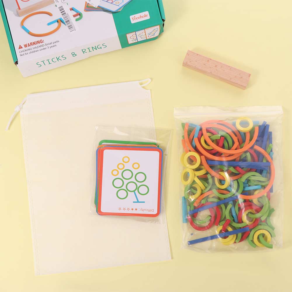 Sticks and Rings Wooden Sticks Puzzle Montessori Wooden Game Toys  Preschool