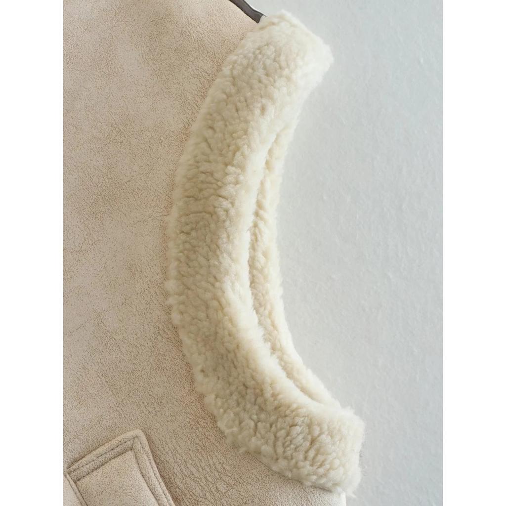 GMXIA Women's Vintage Casual Solid Color Print Autumn Winter Sleeveless POLO Neck Jackets & Coats