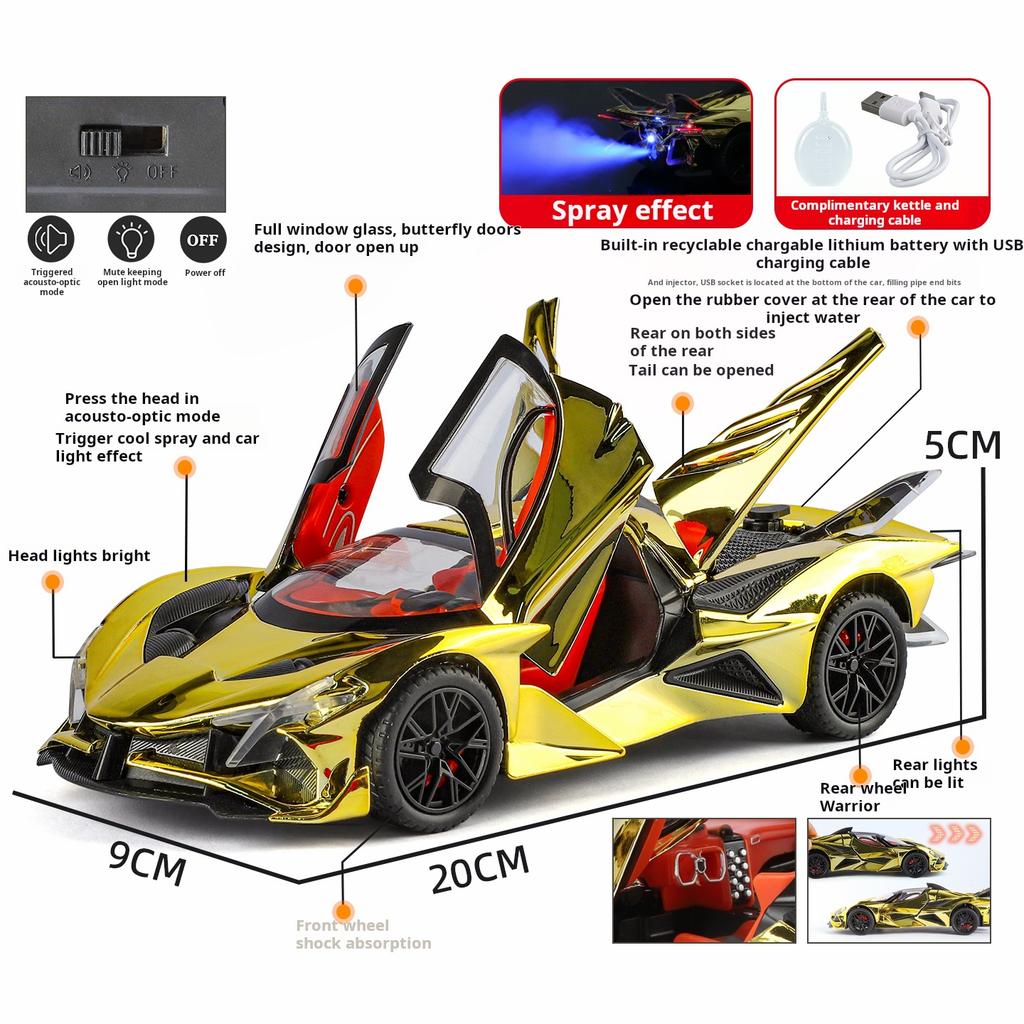 Alloy model car 1:24 Apollo EVO electroplated spray version model Diecast car Model with Sound &Light Boys Gift collectibles