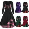 Women Long Sleeve Lattice Splicing Pullover Button Fitted Waist Sweatshirt Dress