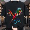 T-shirt Graphique Coloré Ciseaux Peigne Papillons Coiffeur Barbier Coton T-shirt Quotidien