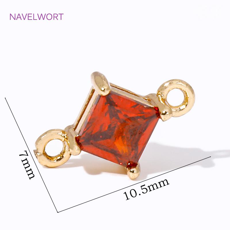 18K Gold Plated Charms Connector For Jewelry Making Supplies,Square Crystal Glass Charms,DIY Earring Bracelet Making Accessories