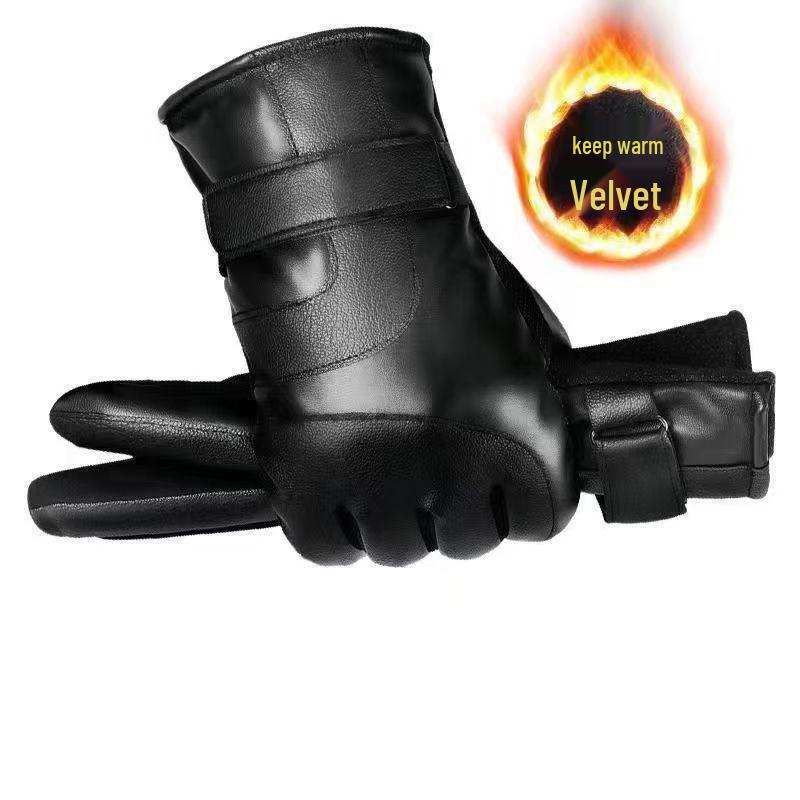 Men's Winter Warm Leather Motorcycle Gloves - Waterproof, Touch Screen, Plus Velvet Lining.