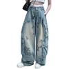 Retro Cartoon Graffiti Lose Teen Jeans Mädchen Sommer Design Breite Bein Cargo Denim Hosen Kinder Multi Tasche Hose