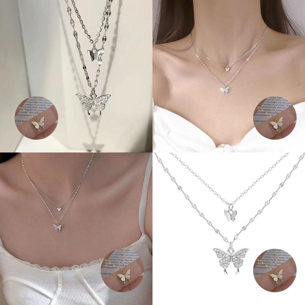 Stylish Adjustable Double Layer Butterfly Pendant Necklace With Hypoallergenic Material