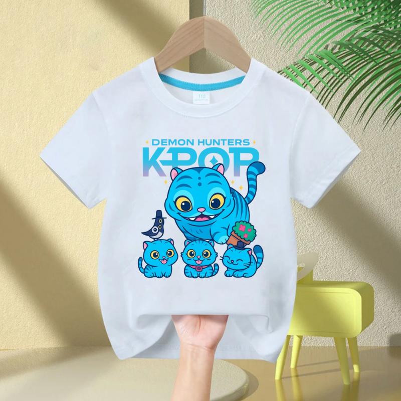 2025 KPop Demon Hunters Print Fashion Casual Tops Kids T-shirt Crew Neck Cartoon Girls Boys Tee Casual Baby Girl Clothes Rumi